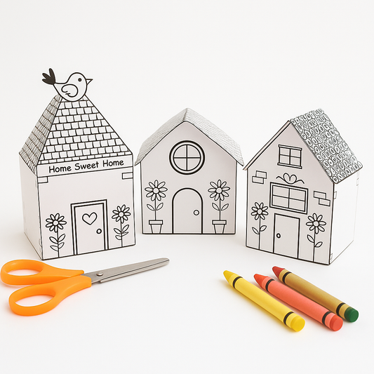Printable 3D Paper Houses 1 – DIY Cut, Color & Craft Activity for Kids